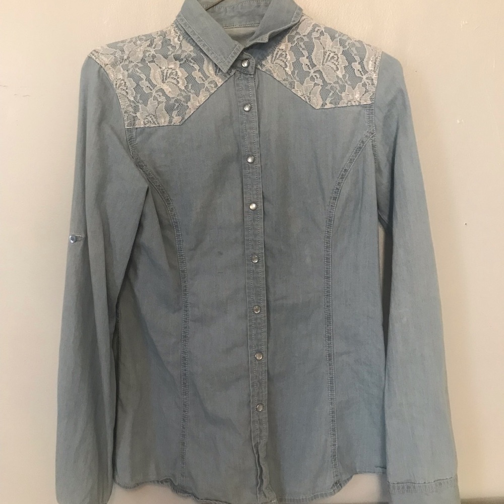 cute long sleeve jean colored button down top